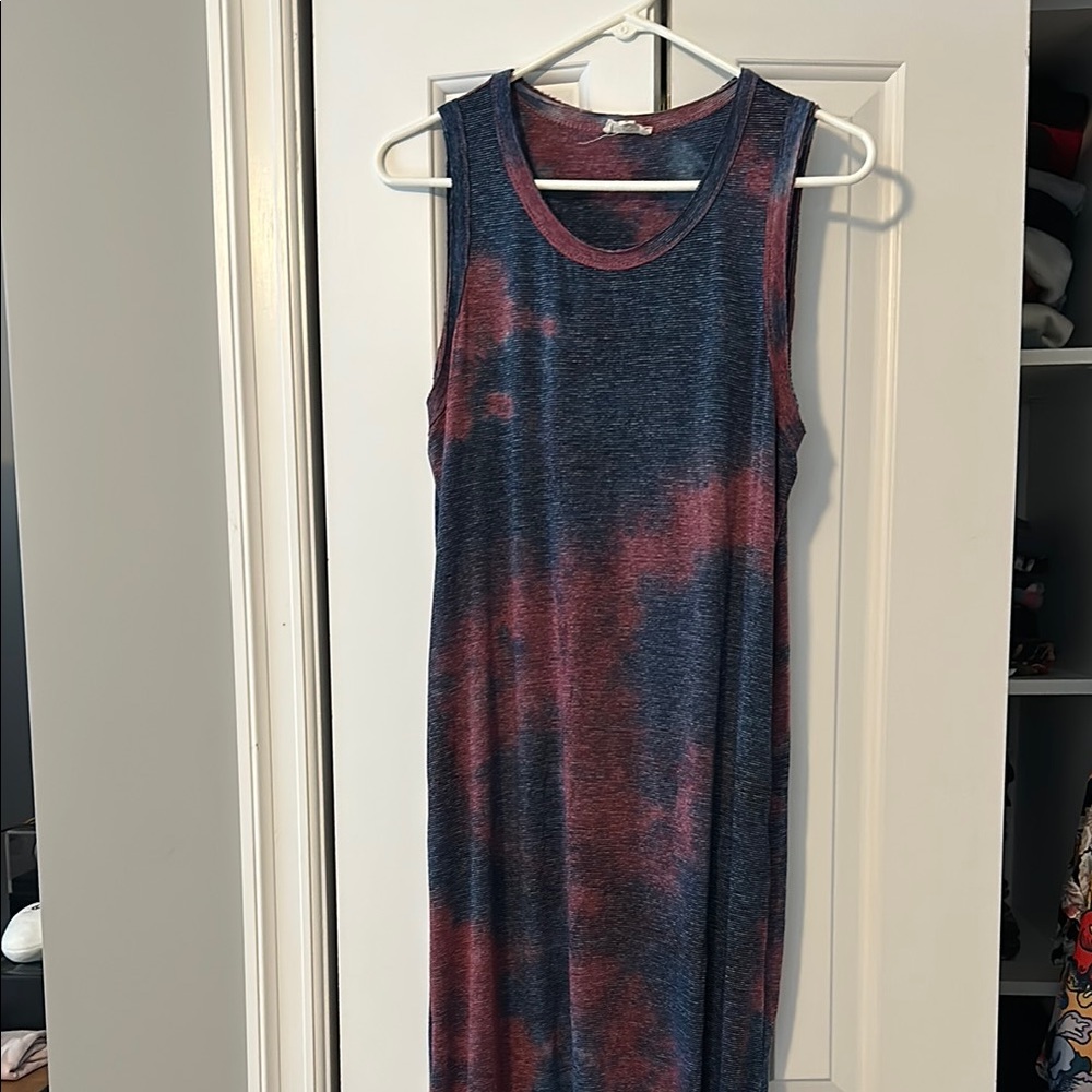 Sleeveless Blue and Red Tie-Dye Dress
